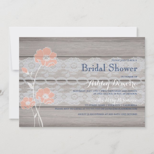 Invitación a ducha de novias rusticas florales y d (Anverso)