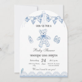 Invitación a ducha de oso-bebé azul francés