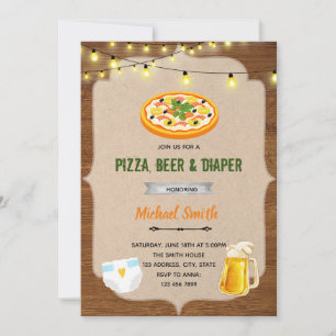 Invitación a ducha de pañales de cerveza pizza