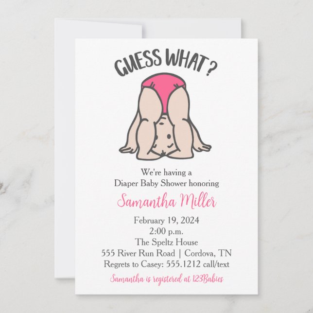 Invitación a ducha de pañales para niña (Anverso)