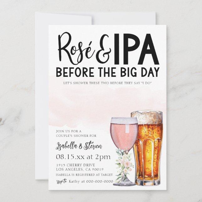 Invitación a ducha de pareja Rosé e IPA (Anverso)