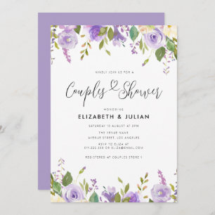 invitación a ducha de parejas violetas con flores