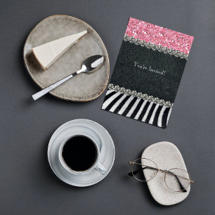 Invitación a ducha de Purpurina rosa negro de cebr