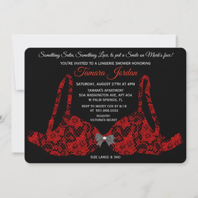 Invitación a ducha de Red Lace Bra Lingerie (Anverso)