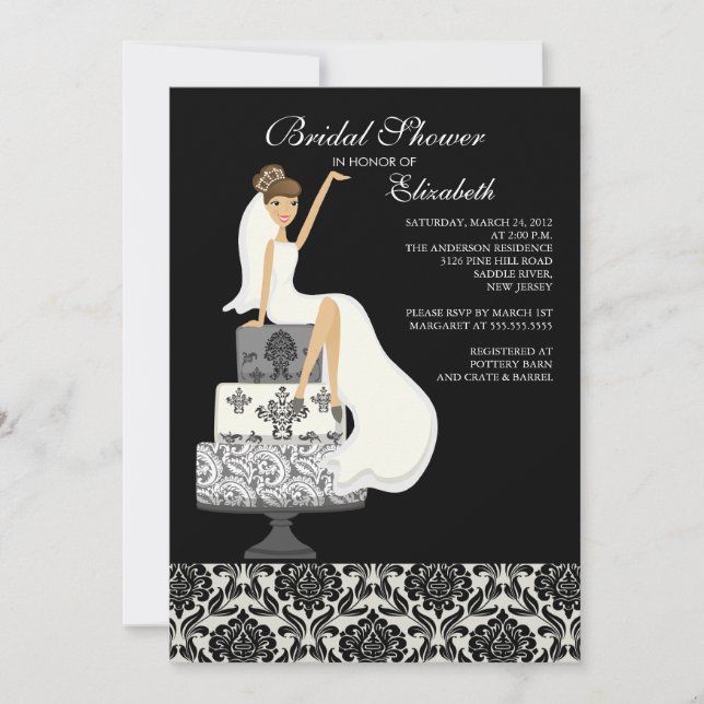 Invitación a ducha matrimonial de Damask Brunette  (Anverso)