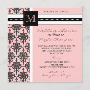 Invitación a ducha matrimonial en monograma Damasc