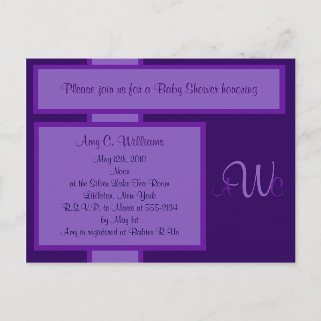 Invitación a ducha monograma elegante Plum (Anverso)