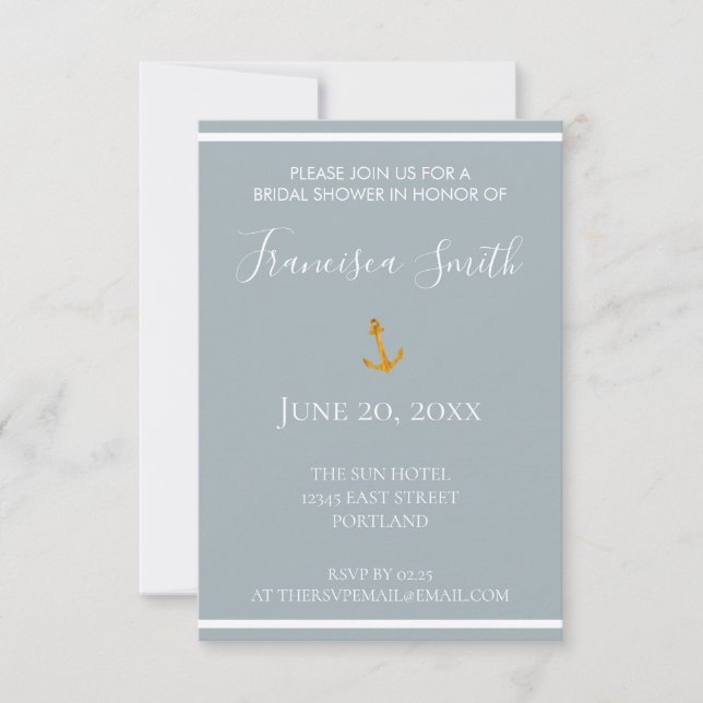 Invitación a ducha Náutica Náutica de oro Anchor G (Anverso)