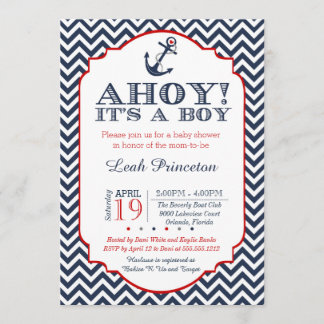 Invitación a ducha Nautical Baby Boy, Chevron