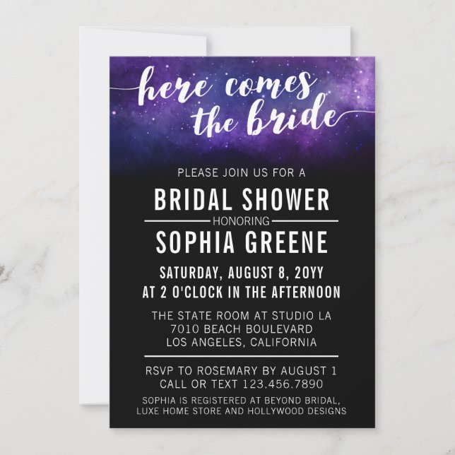 Invitación a ducha nupcial celestial Boda Galaxy (Anverso)