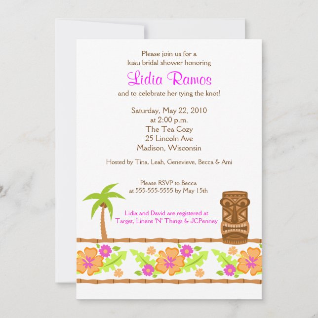 Invitación a ducha nupcial de Luau Tropical Hawai  (Anverso)