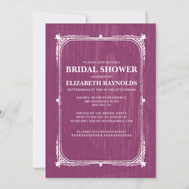 Invitación a ducha nupcial de madera de barno occi (Anverso)
