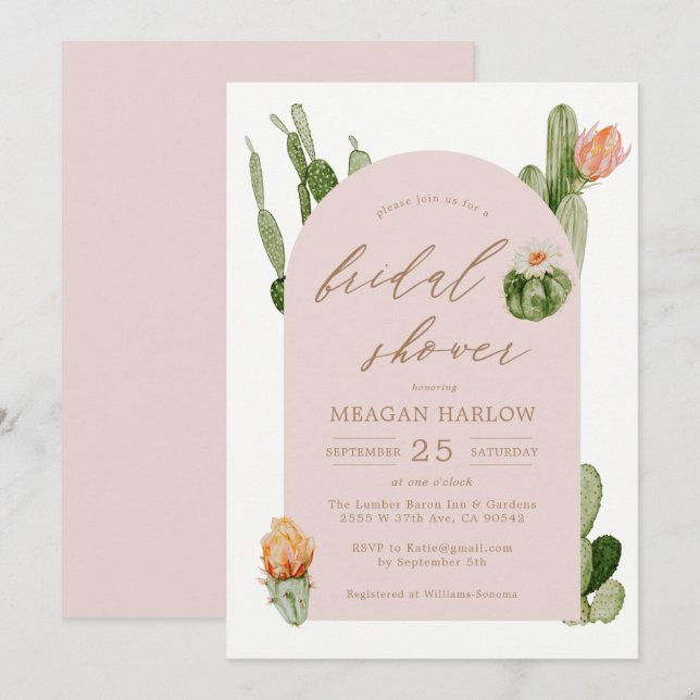 Invitación a ducha nupcial del desierto de Cactus  (Anverso / Reverso)