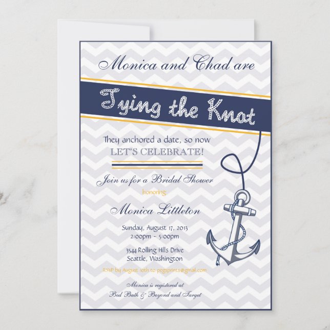 Invitación a ducha nupcial náutica - Anchor de pla (Anverso)