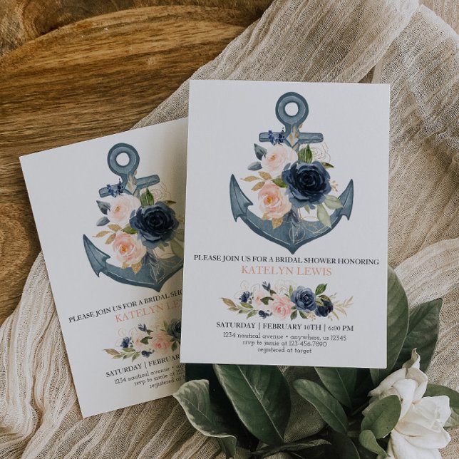 Invitación a ducha nupcial náutica con florals (Subido por el creador)