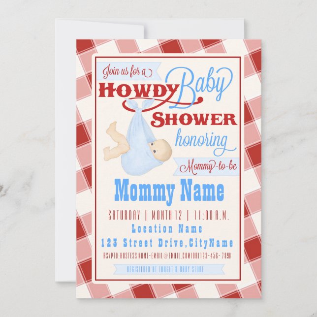 Invitación a ducha occidental Howdy Baby (Anverso)