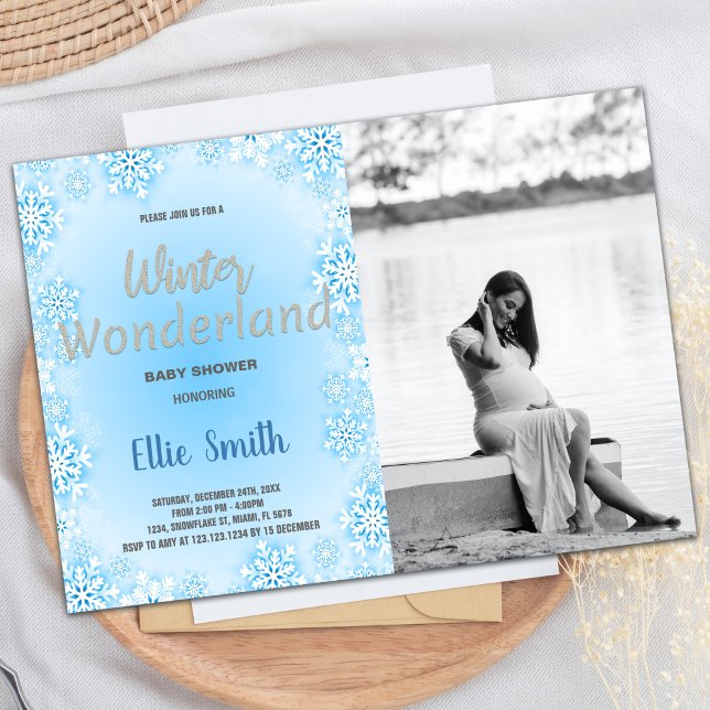 Invitación a ducha para bebés de invierno Foto de  (Winter Baby Shower Invitations Blue Snow Photo)