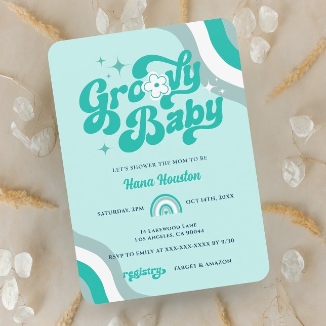 Invitación a ducha Retro Groovy Baby Boy (Subido por el creador)