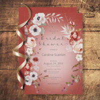 Invitación a ducha romántica Rosa floral roja