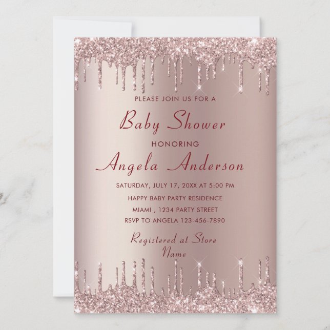 Invitación a ducha Rosa con código QR (Anverso)