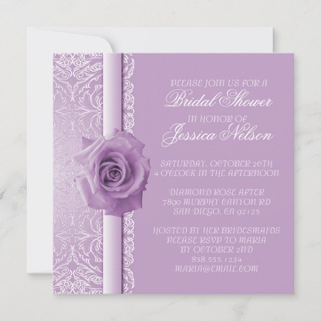 Invitación a ducha Rosa de belleza Lavender Lace D (Anverso)