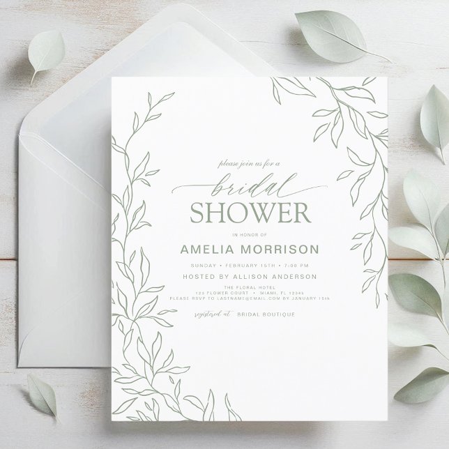 Invitación a ducha verde de novia con hoja de pres (Subido por el creador)