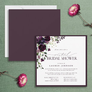 Invitación a ducha virtual con floral de color púr