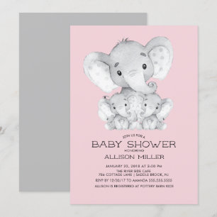 Invitación a ducharse de bebé elefante para Chicas