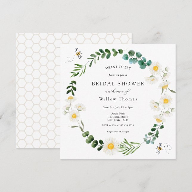 Invitación a ducharse nupcial de maricones y abeja (Anverso / Reverso)