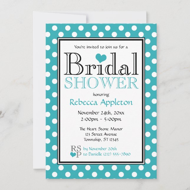Invitación a ducharse nupcial de polka Dot Turquoi (Anverso)