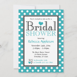 Invitación a ducharse nupcial de polka Dot Turquoi