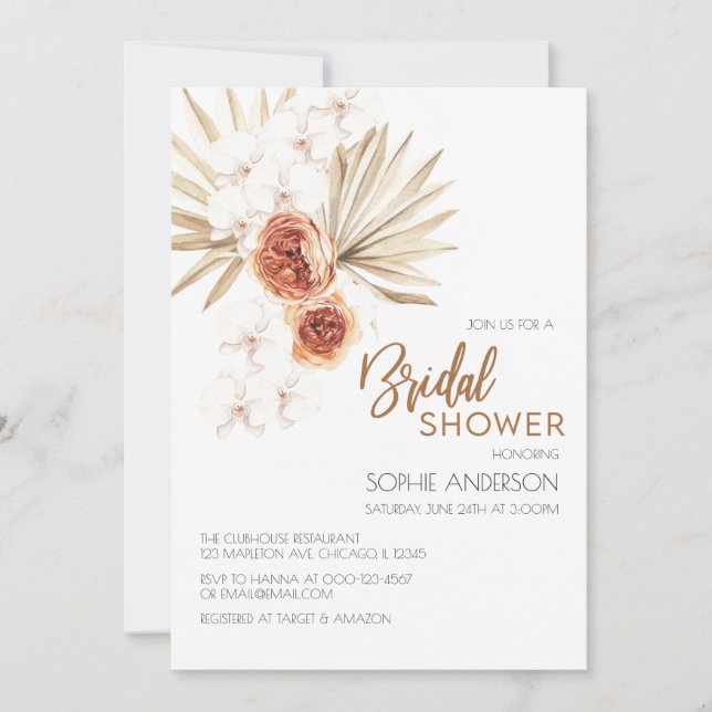 Invitación a ducharse nupcial en Boho Pampas (Anverso)