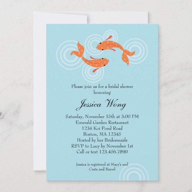 Invitación a ducharse nupcial en Koi Fish Pond (Anverso)