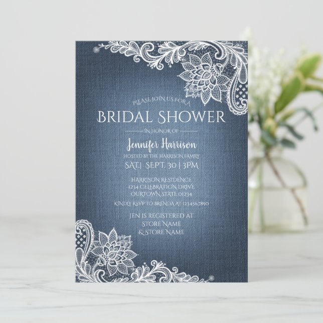 Invitación a duchas nupciales de Denim y Lace (Anverso de pie)