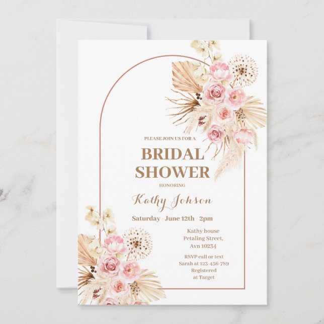 Invitación a duchas nupciales de gramíneas Pink Bo (Anverso)