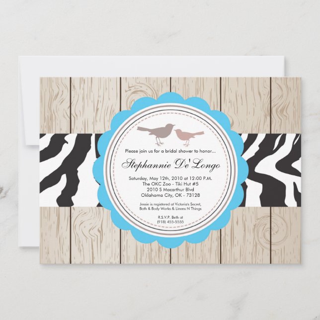 Invitación a duchas nupciales de pareja de pájaro  (Anverso)