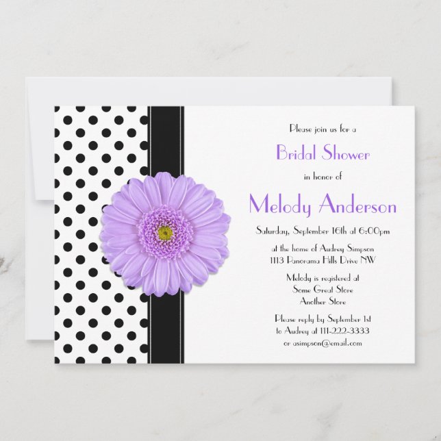 Invitación a duchas nupciales de Polka Dot Purple  (Anverso)