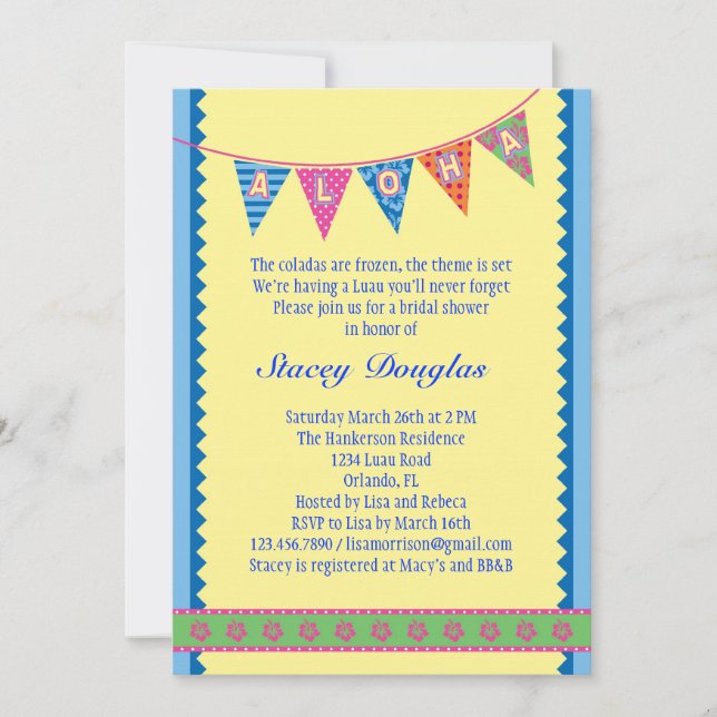 Invitación a duchas nupciales luau en Hawái (Anverso)