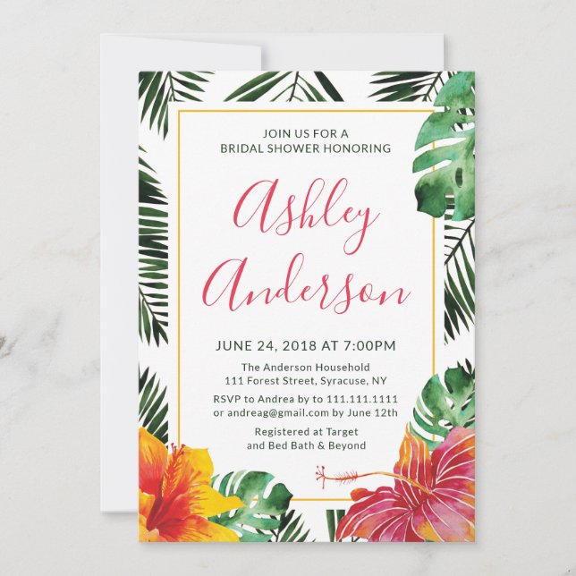 Invitación a duchas nupciales luau en Hawái (Anverso)
