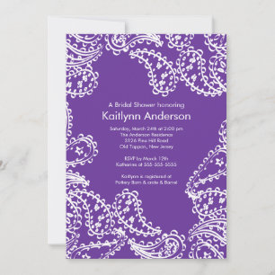 Invitación a duchas nupciales Paisley Púrpura Blan