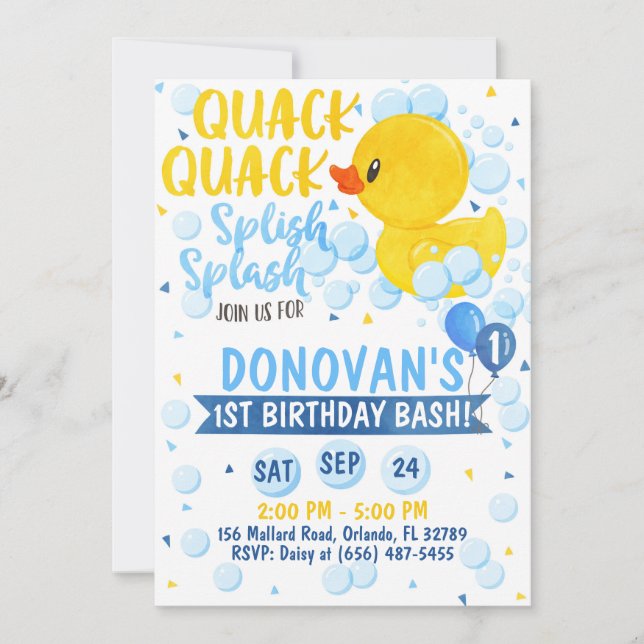 Invitación a Duckie de goma azul (Anverso)