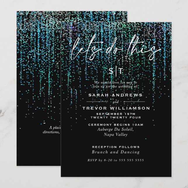 Invitación a Edgy Moda Verde azulada Aqua Purpurin (Anverso / Reverso)
