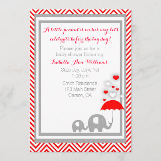 invitación a elefante Baby Shower - Rojo y gris