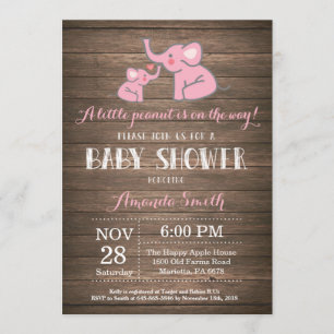 Invitación a elefante Baby Shower Rústica rosa