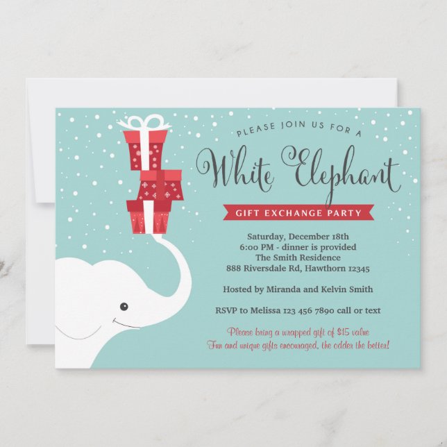 Invitación a elefante blanco, Fiesta Navidad invit (Anverso)