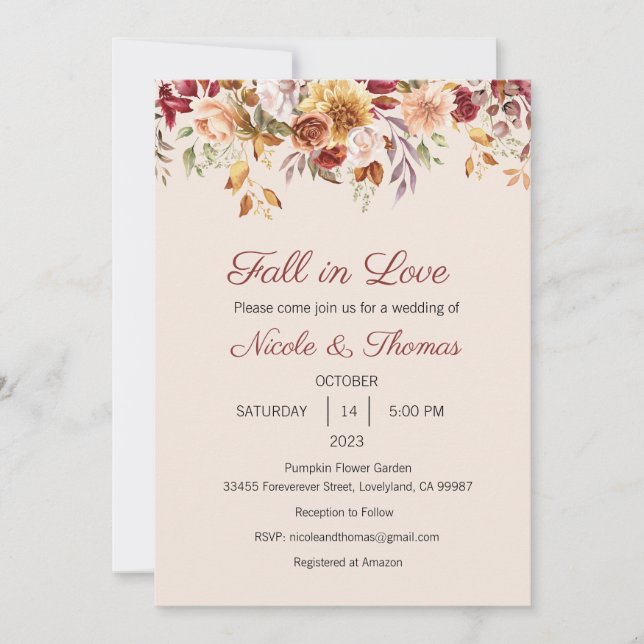 Invitación a enamorarse, ducha de novia, Boda (Anverso)