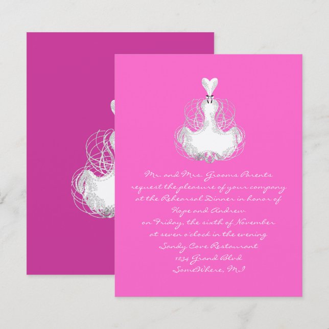 Invitación a ensayo de Boda de vestir con traje de (Anverso / Reverso)