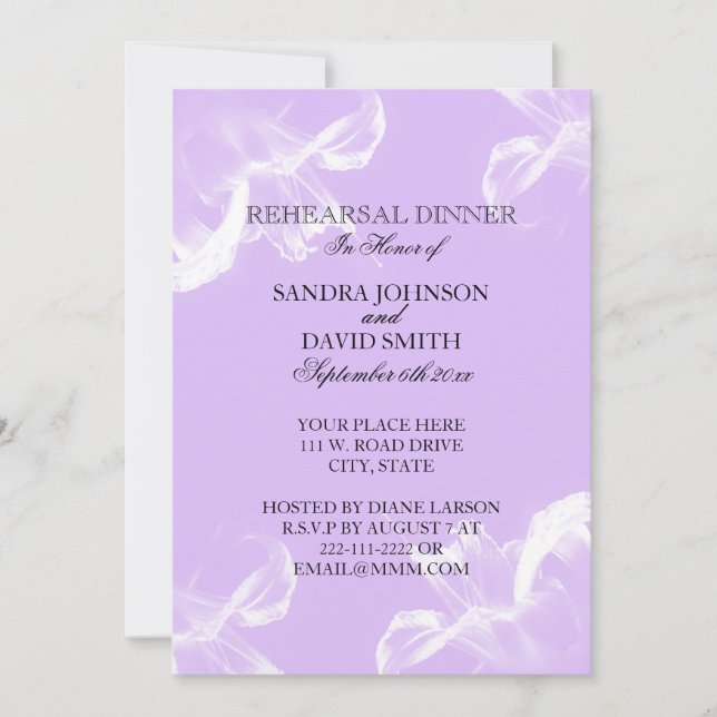 Invitación a ensayo de Boda floral tigre Lily (Anverso)