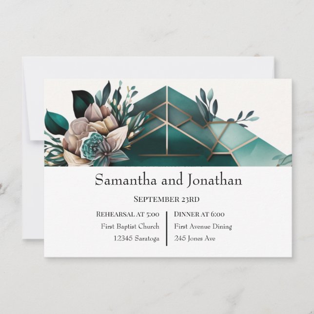 Invitación a ensayo de diseño geométrico verde mod (Anverso)