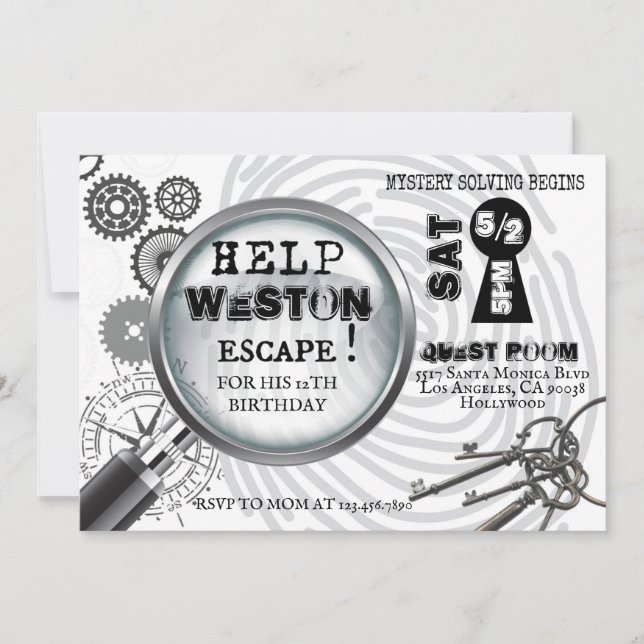 Invitación a escape room de misterio (Anverso)